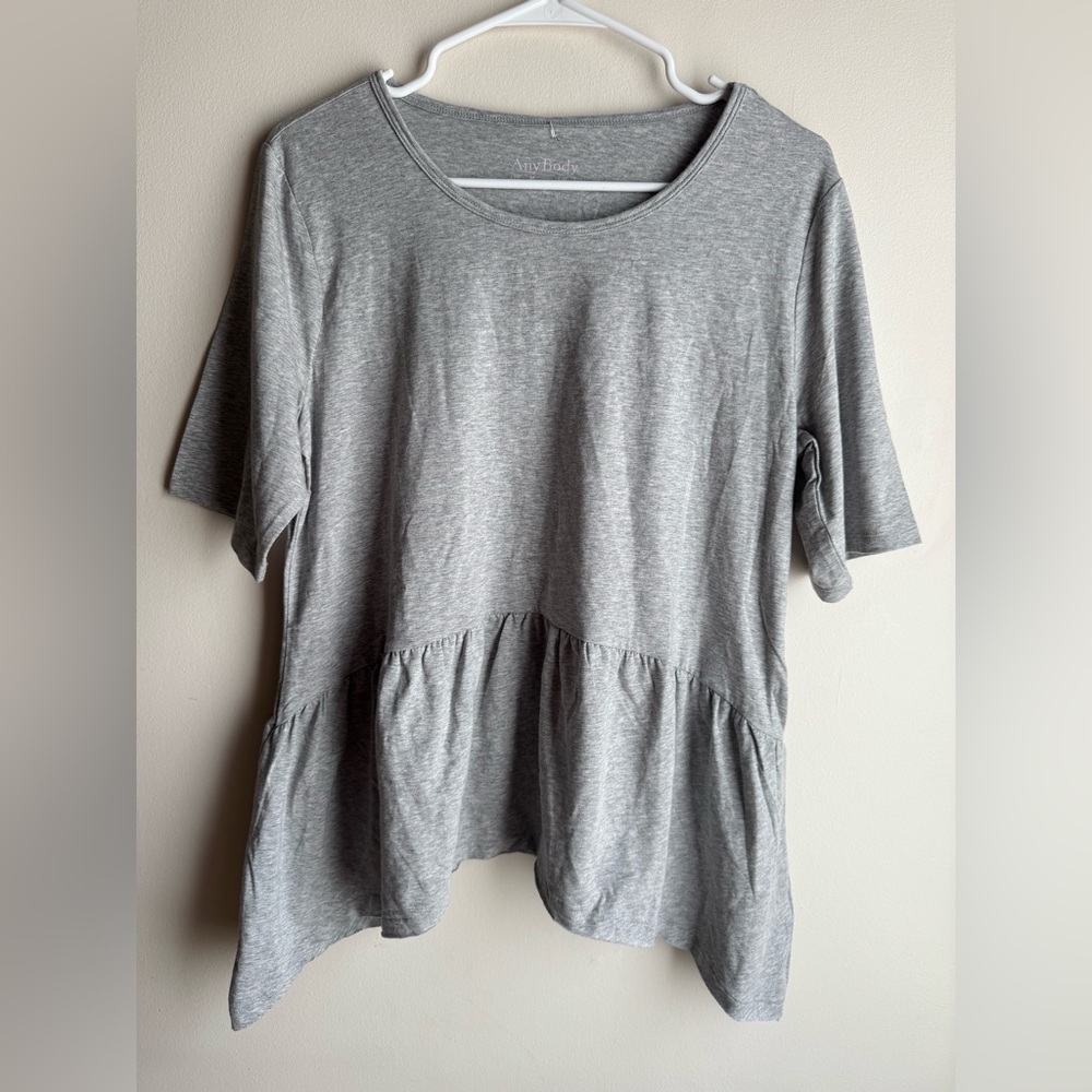 AnyBody Heather Gray Short Sleeve BabyDoll Top size M Cotton Modal